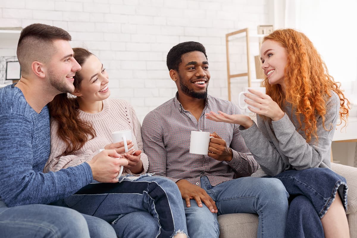 group talking about social life in early recovery