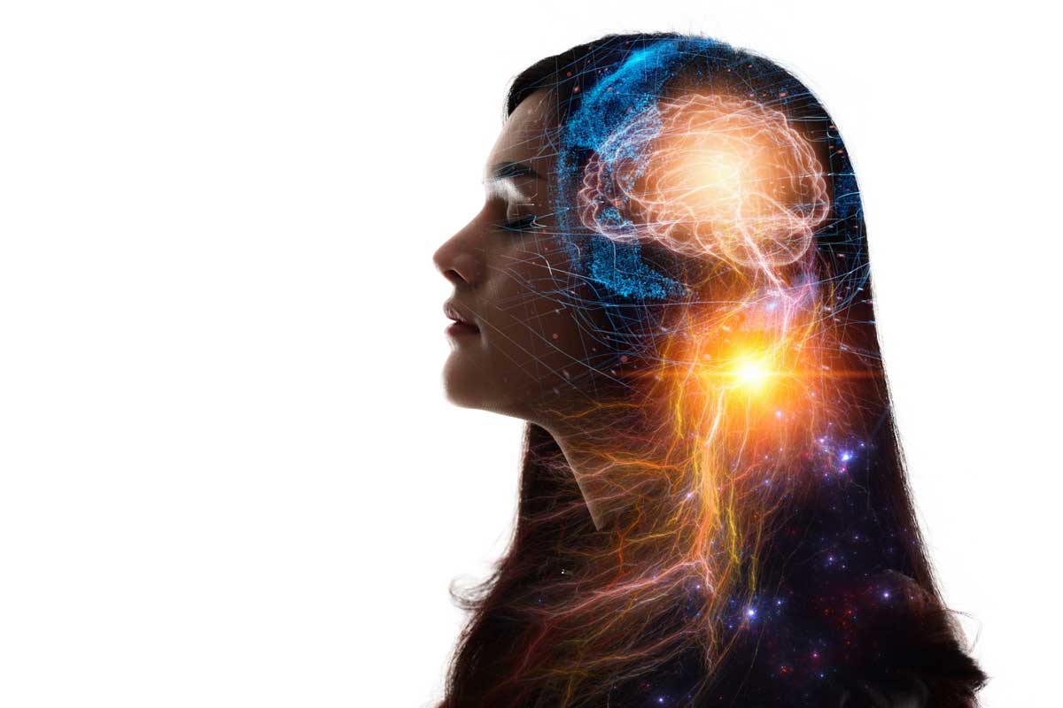 How Addiction Affects The Brain person and visual of the brain and its nerves demonstrating the effects of addiction on the brain